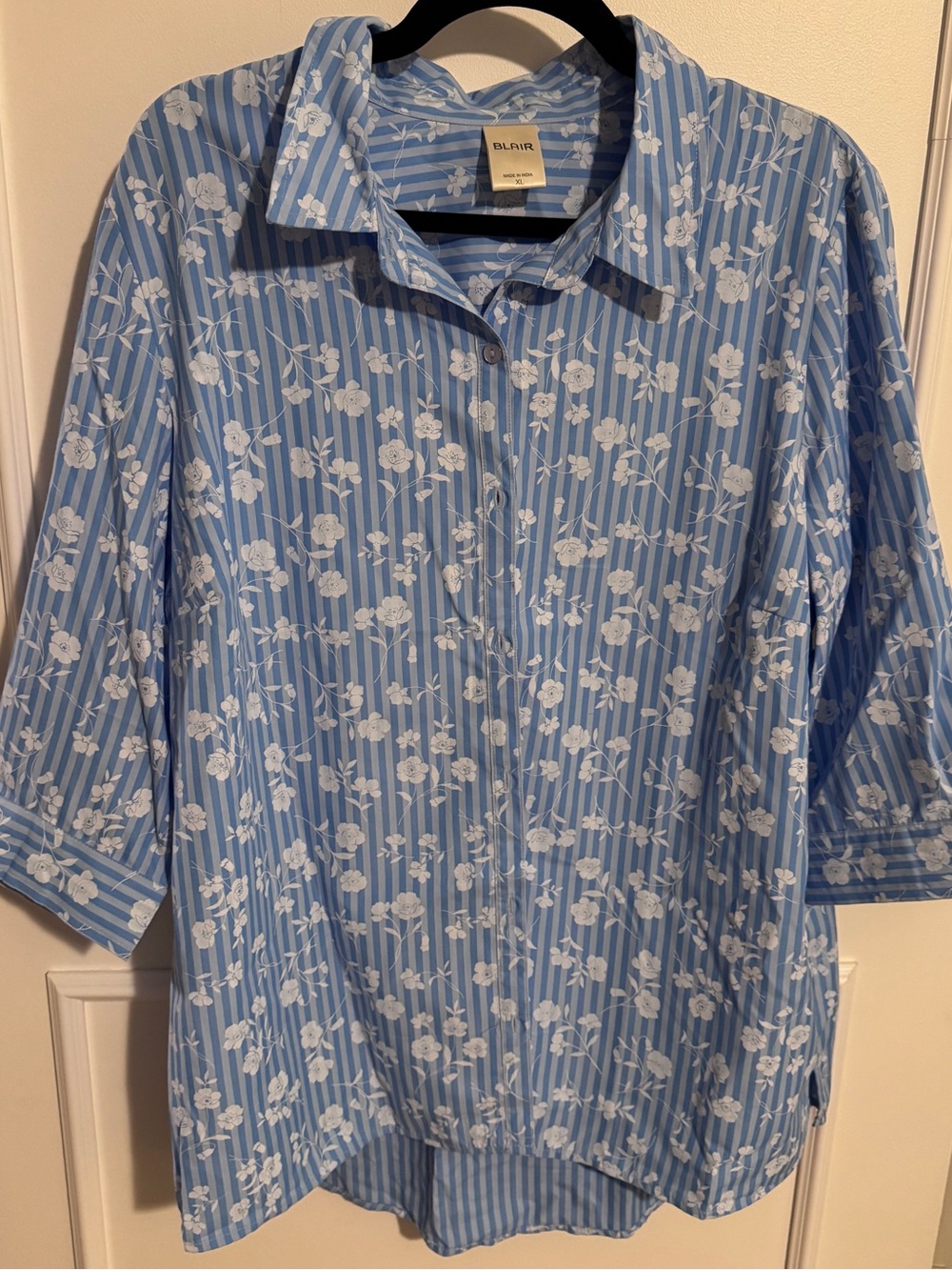 Blair Light Blue and White Floral Stripe Button-Down Shirt